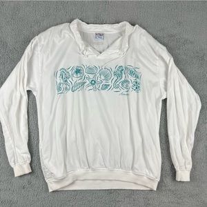 Crazy Shirts Shirt Adult Large White Long Sleeve Pullover Floral Hawaii Mens